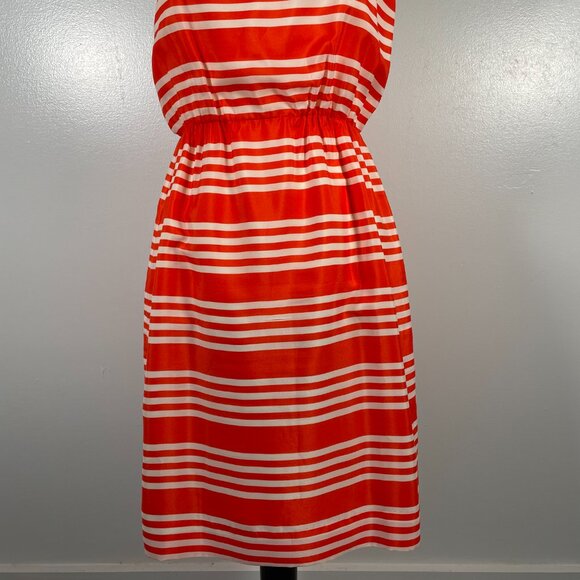 J Crew Orange White Striped Scoop Neck Sleeveless Elastic Waist Dress Size 4 - Picture 6 of 16